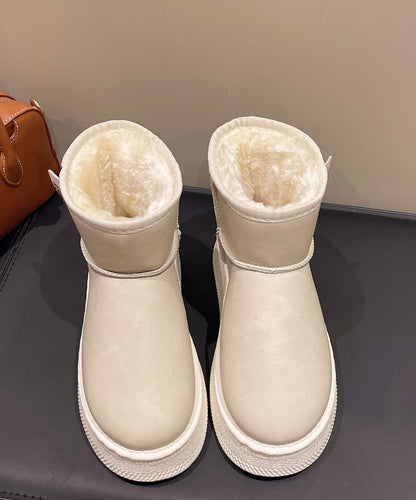Camel Boots Platform Faux Leather Fuzzy Wool Lined