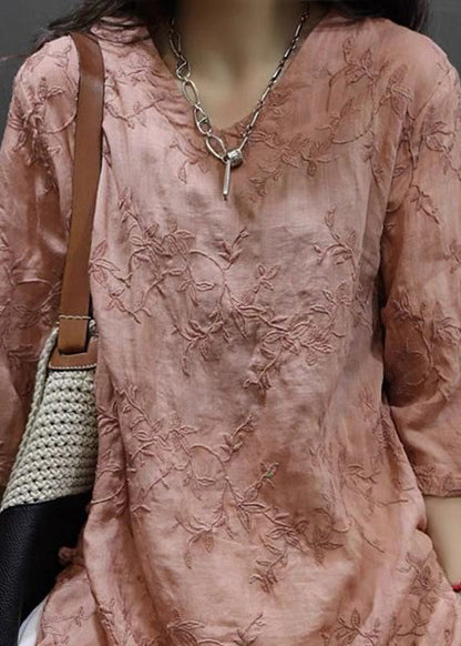 Rose V Neck Embroidered Side Open Top Spring
