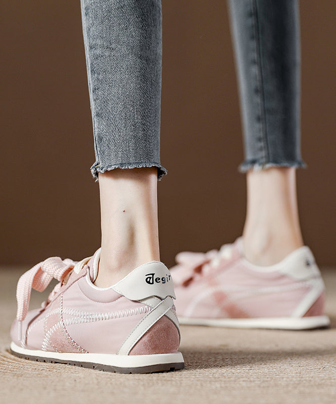 Pink Suede Lace Up Splicing Flat Shoes