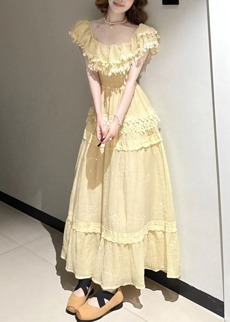 Organic Yellow Tasseled Exra Large Hem Cotton Holiday Dress Summer