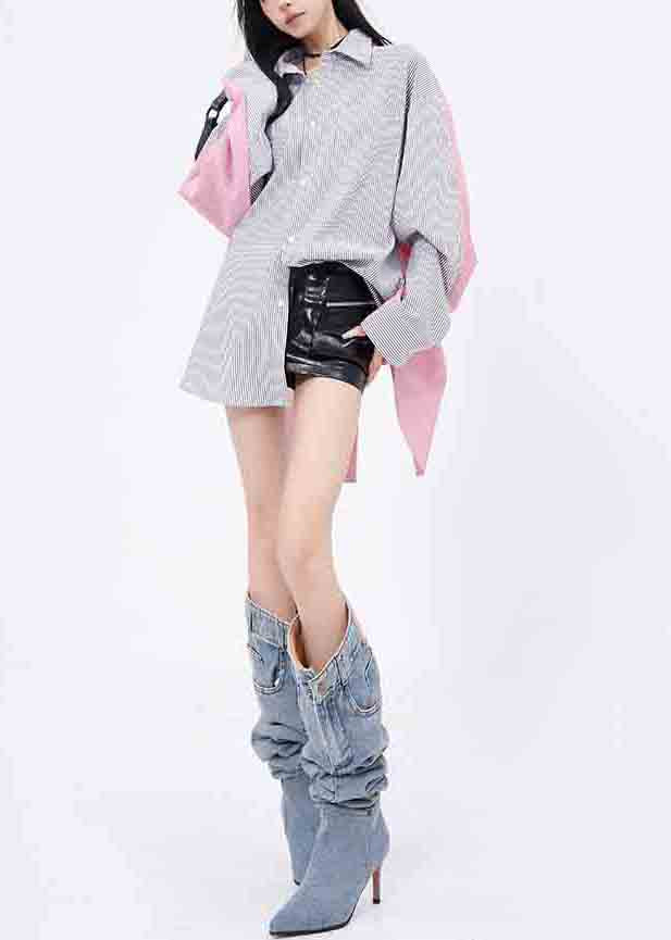 Original Design Patchwork Striped Cotton Wear on Both Sides Shirts Summer