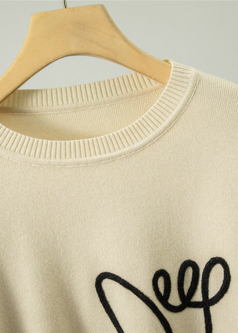 New Grey O Neck Embroidered Knit Two Pieces Set Fall