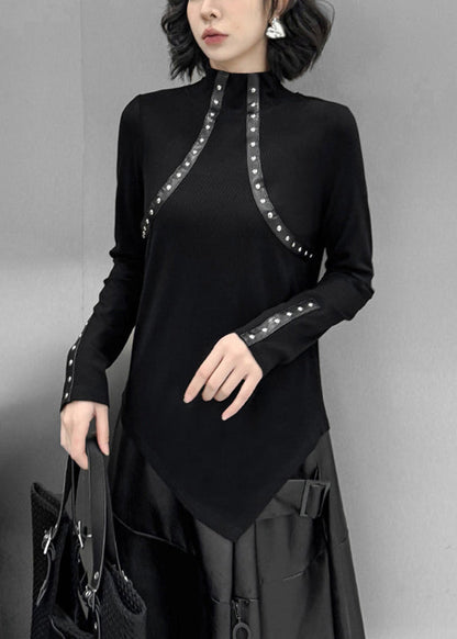Slim Fit Black Patchwork Nail Bead Top Fall