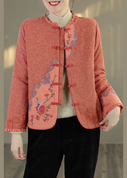 Green Ruffled Embroidered Fine Cotton Filled Coats Spring