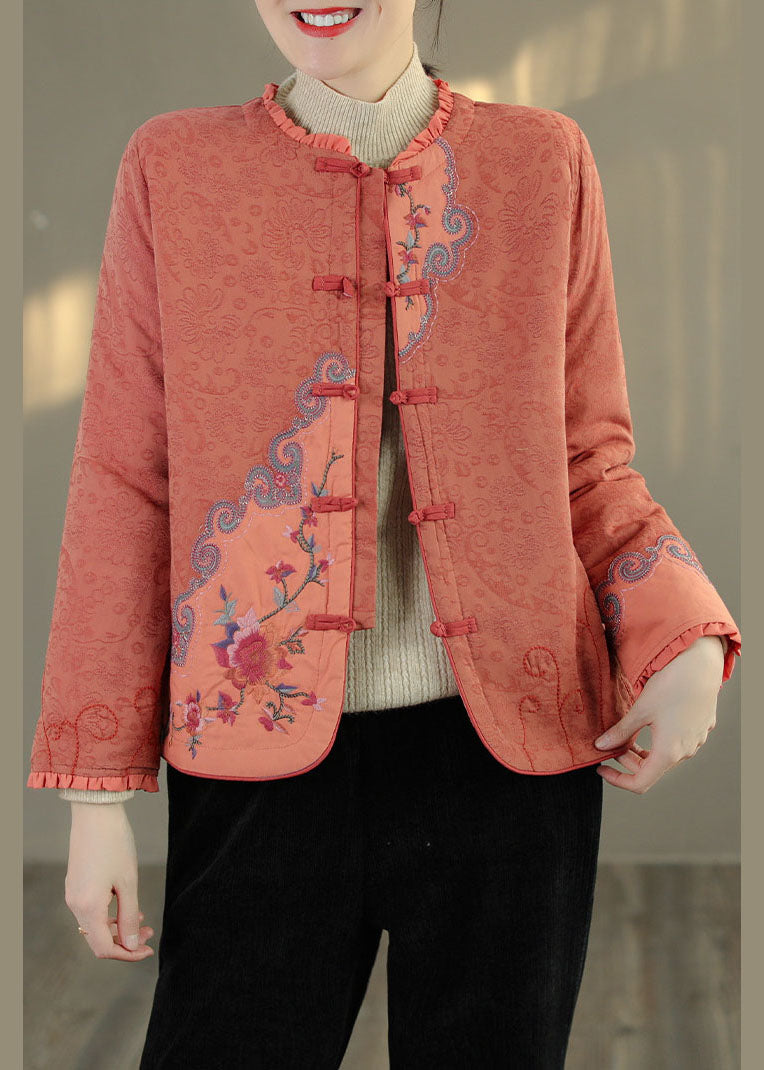 Green Ruffled Embroidered Fine Cotton Filled Coats Spring