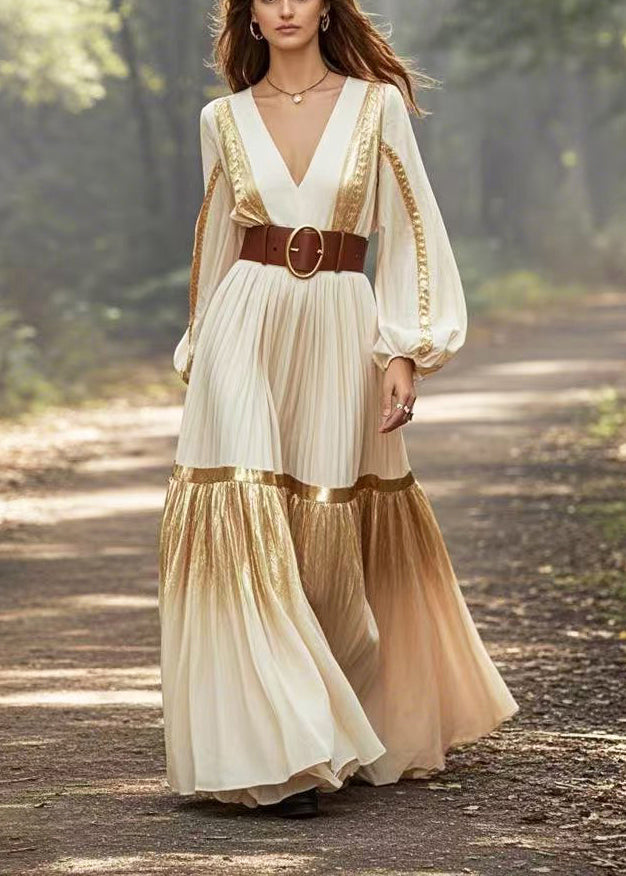 Diy Apricot Cinched Patchwork Gradient Color Party Dress Spring