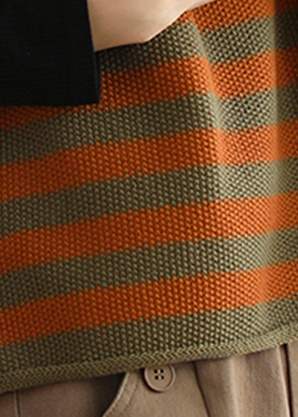 Orange O-neck Striped Knit Beach Vest Sleeveless