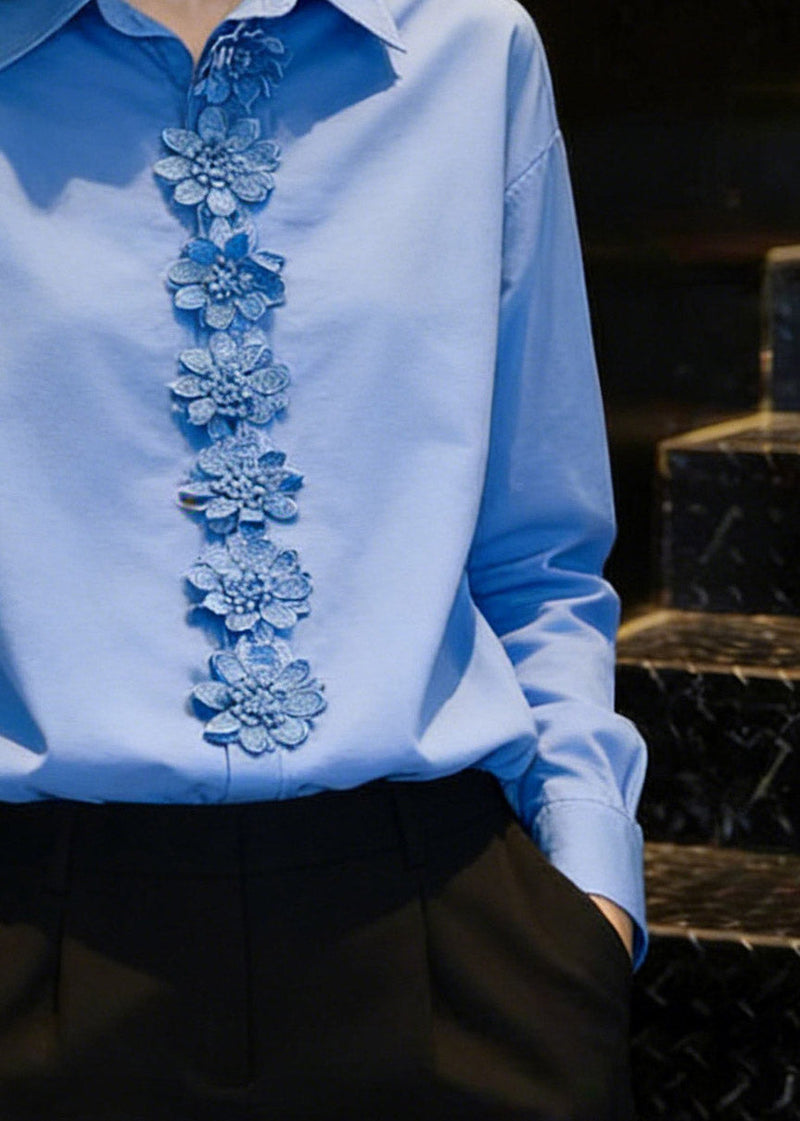 Stylish Blue Peter Pan Collar Shirts Spring