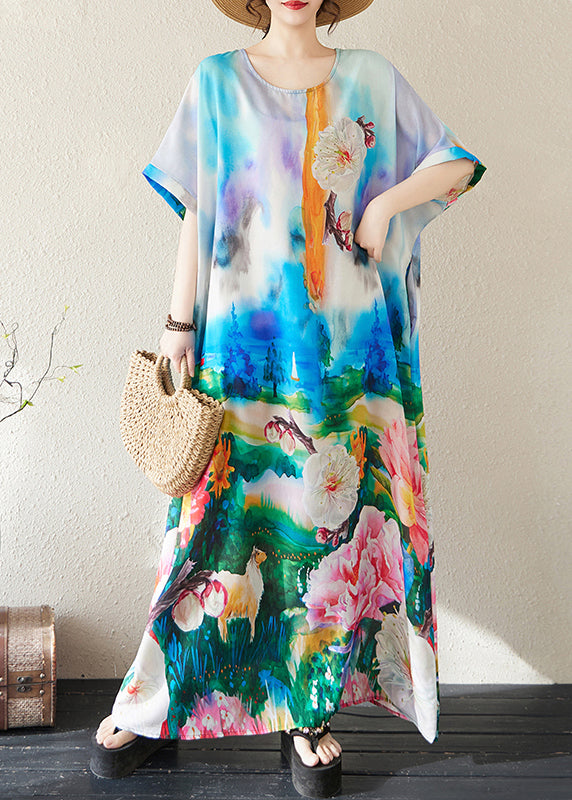 Blue Oversized Tie Dye Cotton Maxi Dresses Summer
