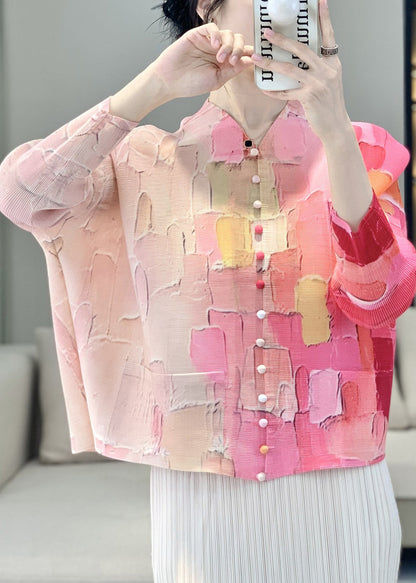 Pink Wrinkled Button Pockets Blouses Fall