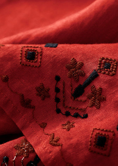 Green Embroidered Linen a Line Skirt Summer