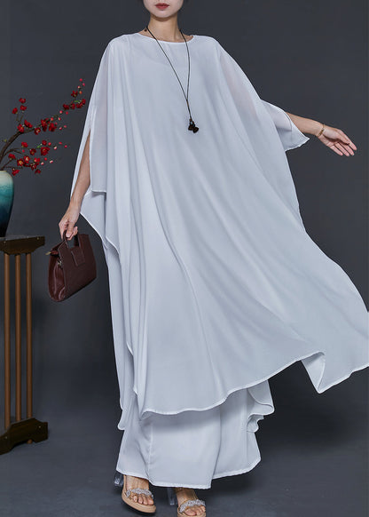 White Oversized Chiffon Vacation Dresses Batwing Sleeve