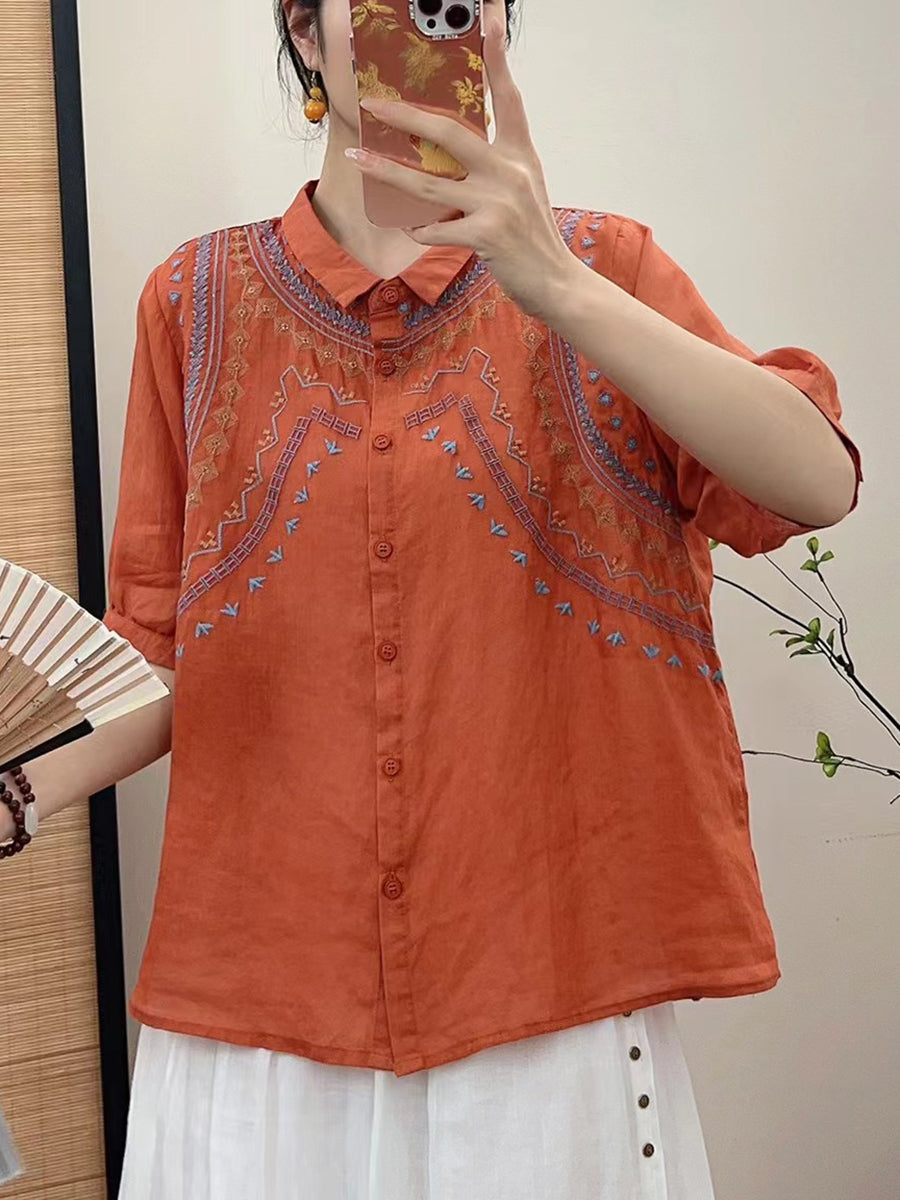 Summer Embroidery Button-up Shirt