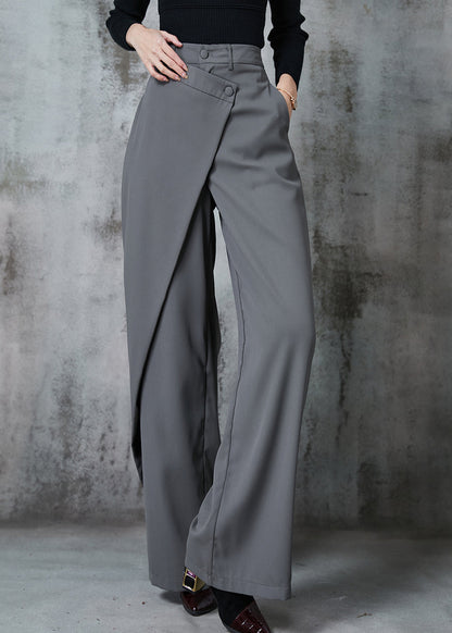 Original Design Grey Asymmetrical Spandex Straight Pants Summer
