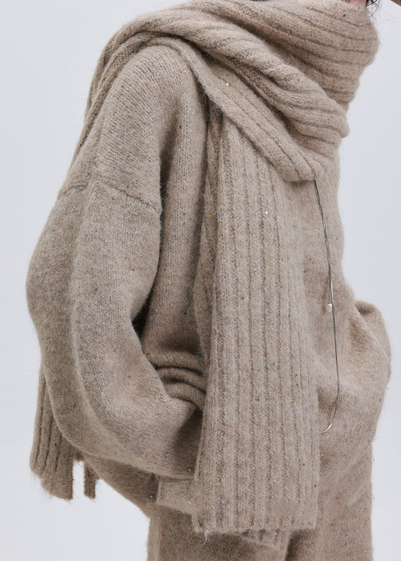 Khaki Sequins Warm Wool Knit Cozy Scarf