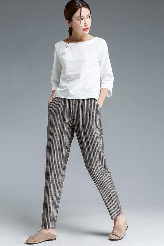 Lotstrends Stripe Cotton Linen Pants