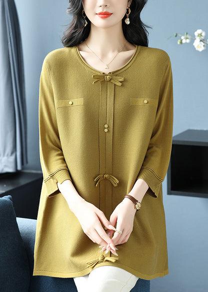 Green O Neck Bow Patchwork Knit Top Bracelet Sleeve