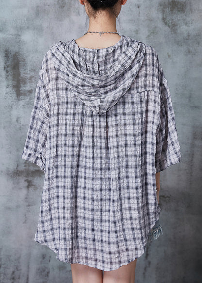 Grey Oversized Plaid Cotton Shirt Summer
