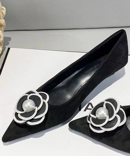 Classy Splicing Kitten Shoes Black Suede