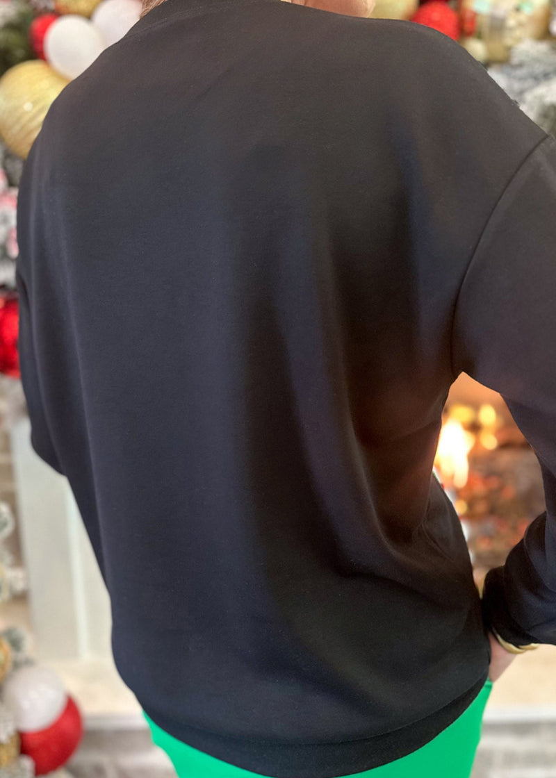 Black O Neck Christmas Tree Sequins Cotton Sweatshirt Fall