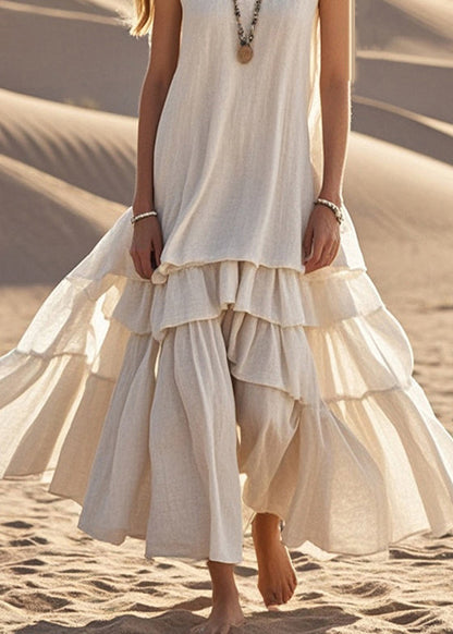 Diy White Exra Large Hem Cotton Maxi Dress Sleeveless