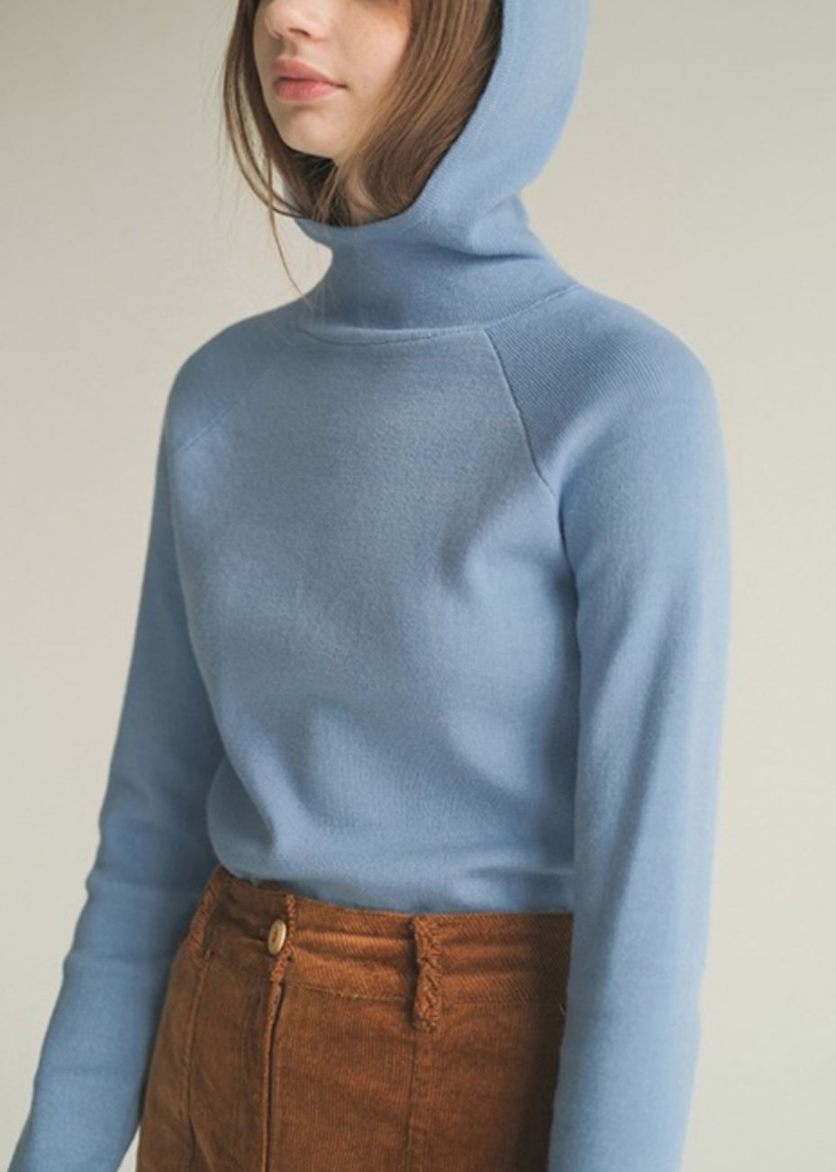 Slim Fit Blue Hooded Knitting Cotton Sweaters Winter