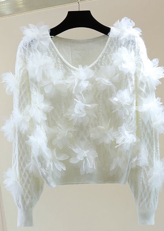 White O-neck Cotton Knit Sweater Winter