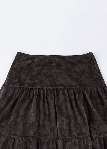 Brown Print High Waist Tulle Skirts Summer