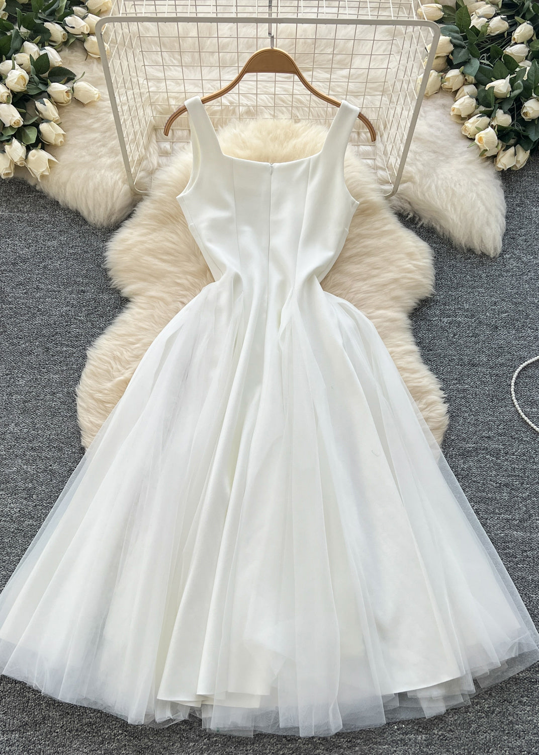 White Exra Large Hem Tulle Party Dress Sleeveless