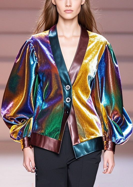 Organic Gradient Color Oversized Patchwork Silk Velour Coats Fall