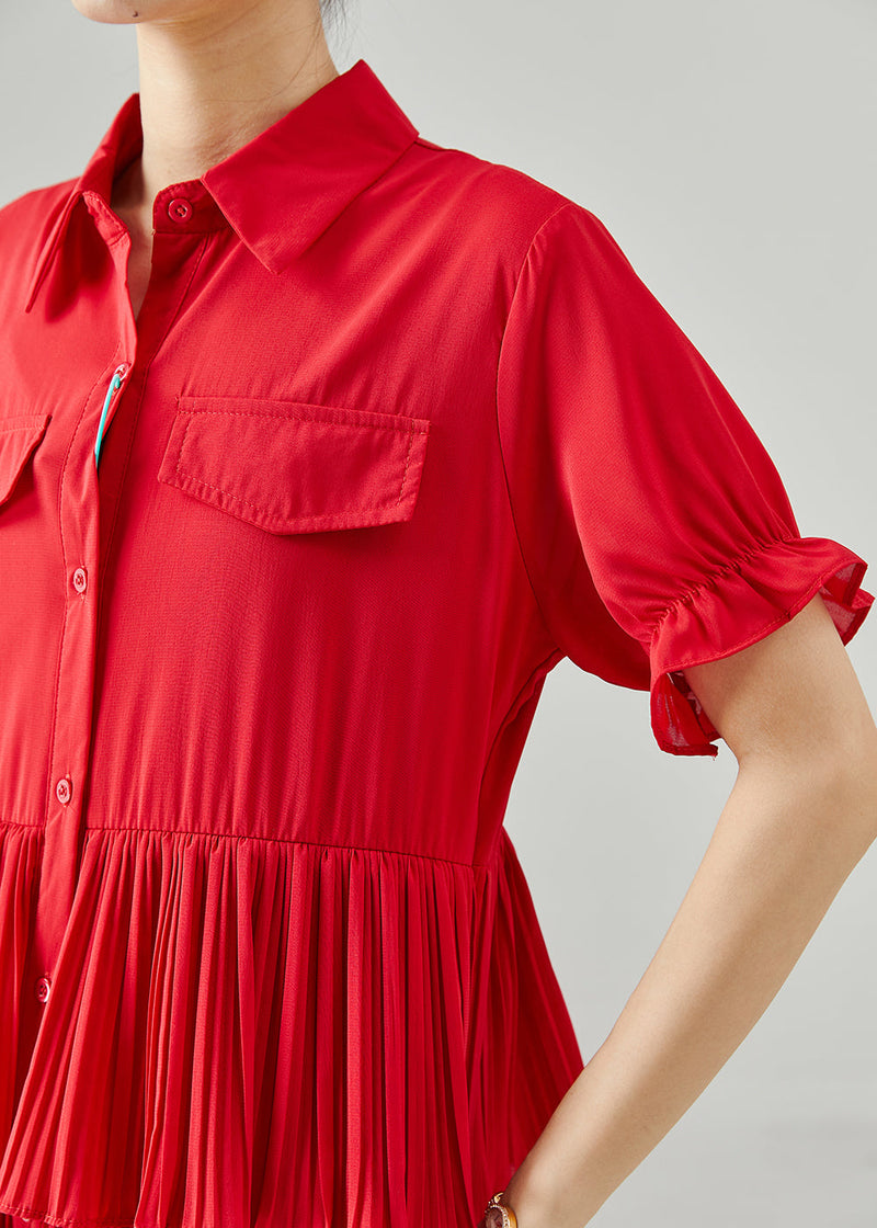 Red Peter Pan Collar Patchwork Chiffon Dress Summer