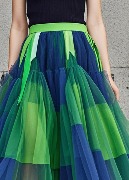 Colorblock Elastic Waist Patchwork Tulle Skirt Summer