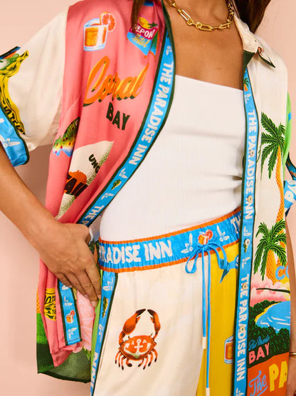 Vacation Beach Sunny Summer Style Printed Two Piece Set - Top