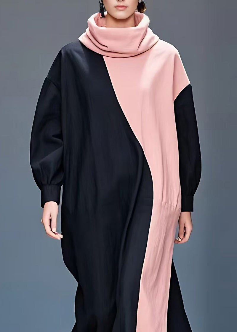 Black Patchwork Maxi Dress Long Sleeve