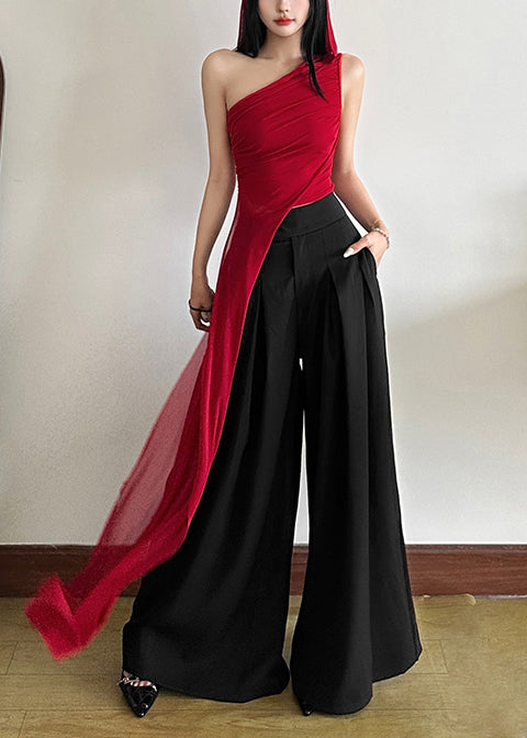 Red One Shoulder Asymmetrical Design Tulle Vests Summer
