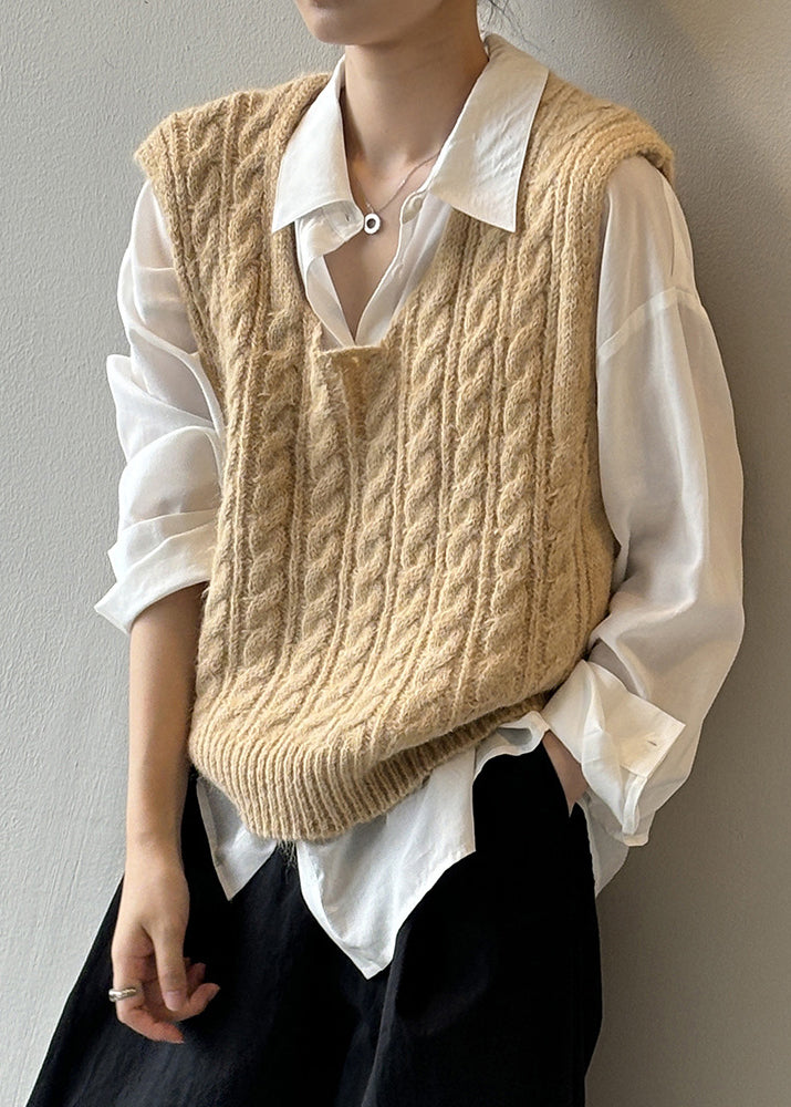 Light Green U Neck Cable Knit Vest Sleeveless