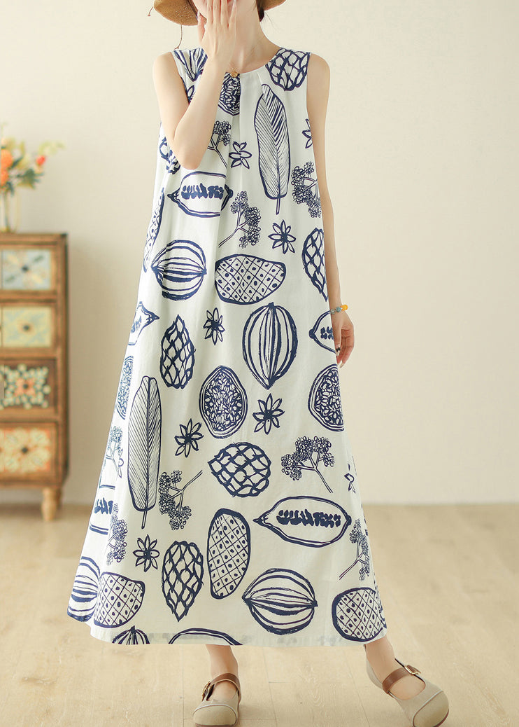 Classy Beige O-neck Print Holiday Long Dress Summer