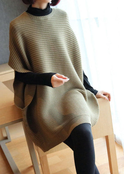 French Light Green O-neck Patchwork Fall Knit Vest
