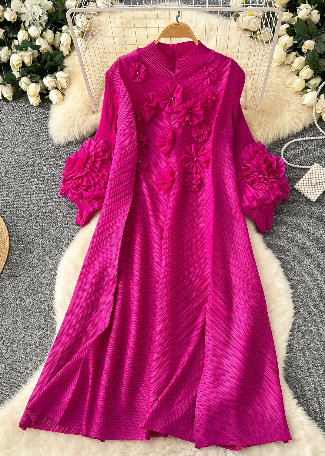 Boutique Yellow Oversized Three-dimensional Long Dress Lantern Sleeve