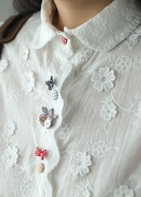 Diy White Embroidered Three-dimensional Cotton Shirt Top Long Sleeve