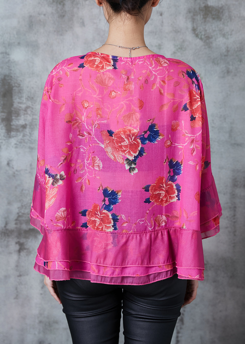 Rose Print Cotton Oriental Blouse Tops Spring