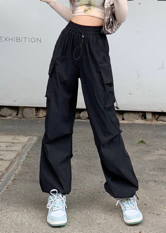 Pink Drawstring Pockets Beam Pants Summer