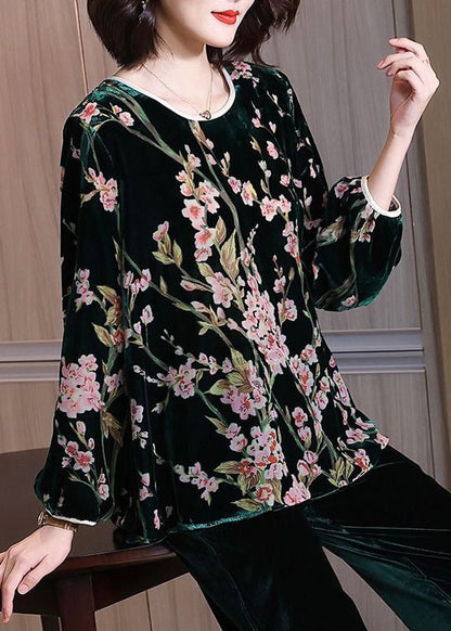 Jacquard Black O-neck Silk Velour Shirt Long Sleeve