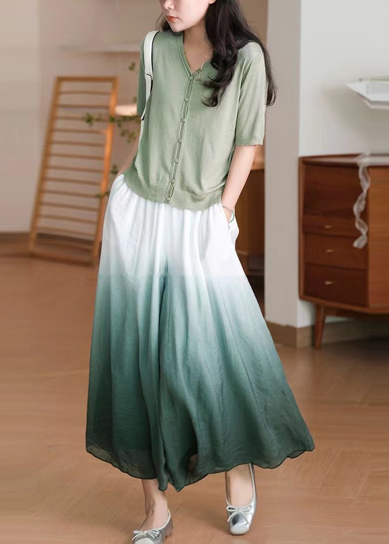 Gradient Green Elastic Waist Cotton Pants Skirt Spring