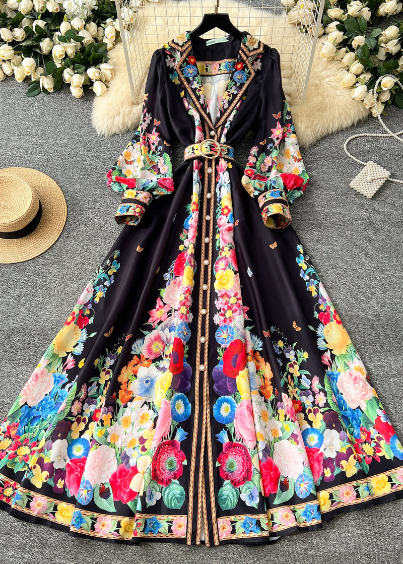 Black Cinched Chiffon a Line Dress Spring