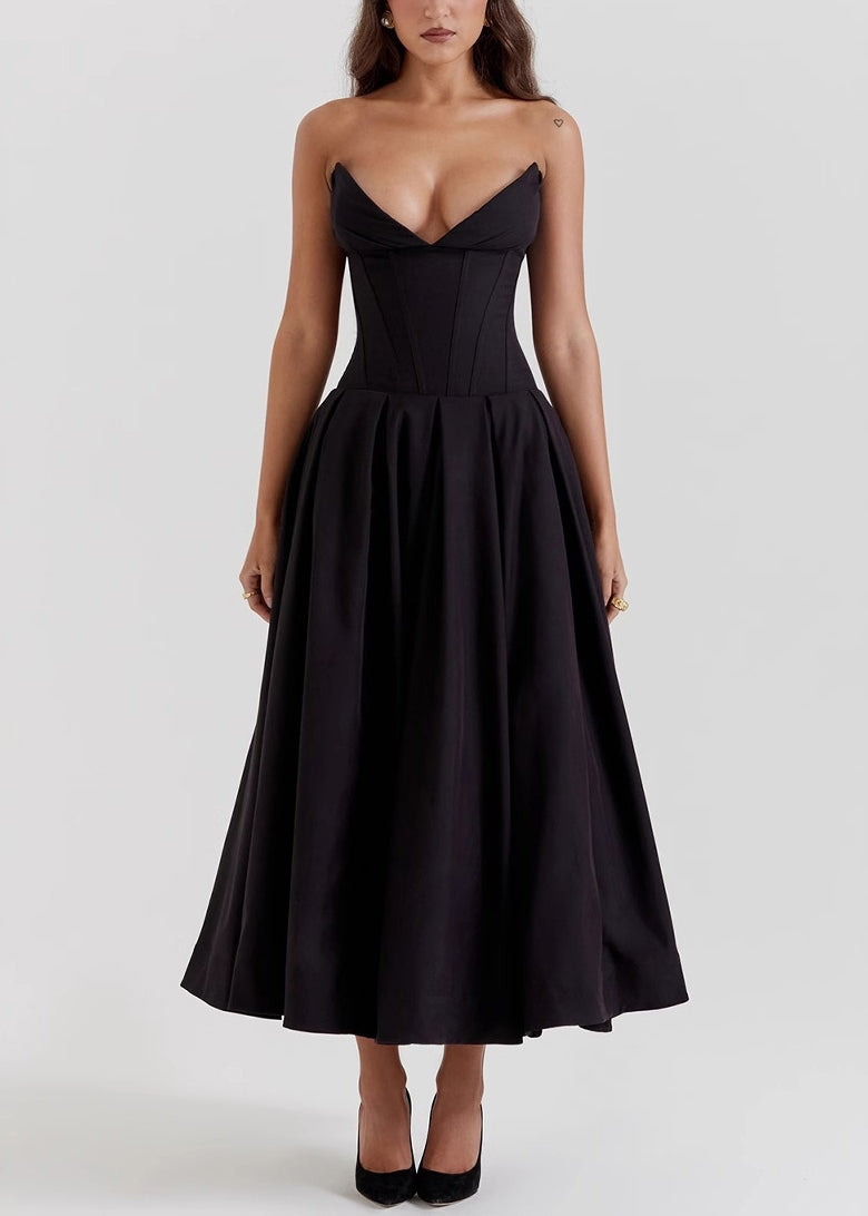 Unique Mulberry Wrinkled Patchwork Cotton Strapless Dress Summer