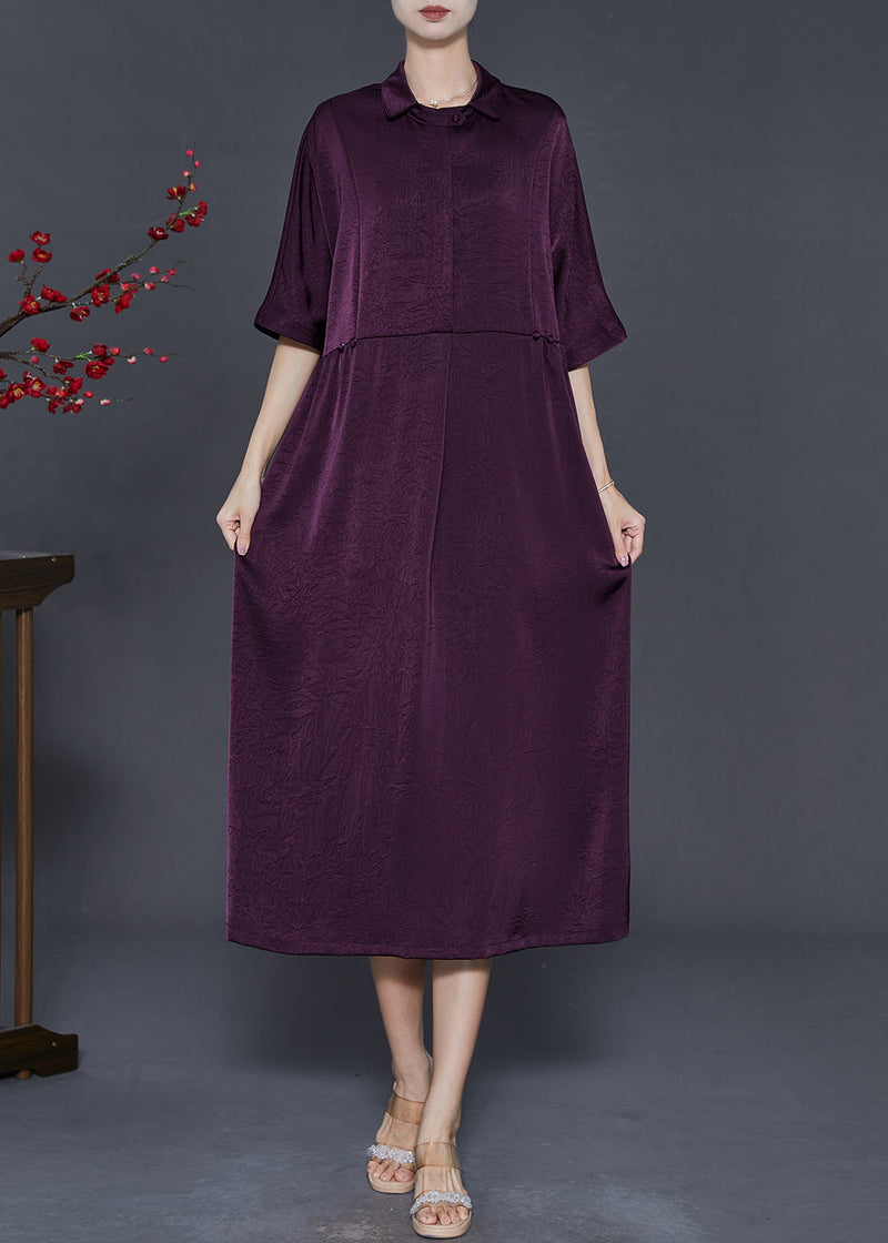 Dull Purple Jacquard Silk Vacation Dresses Summer
