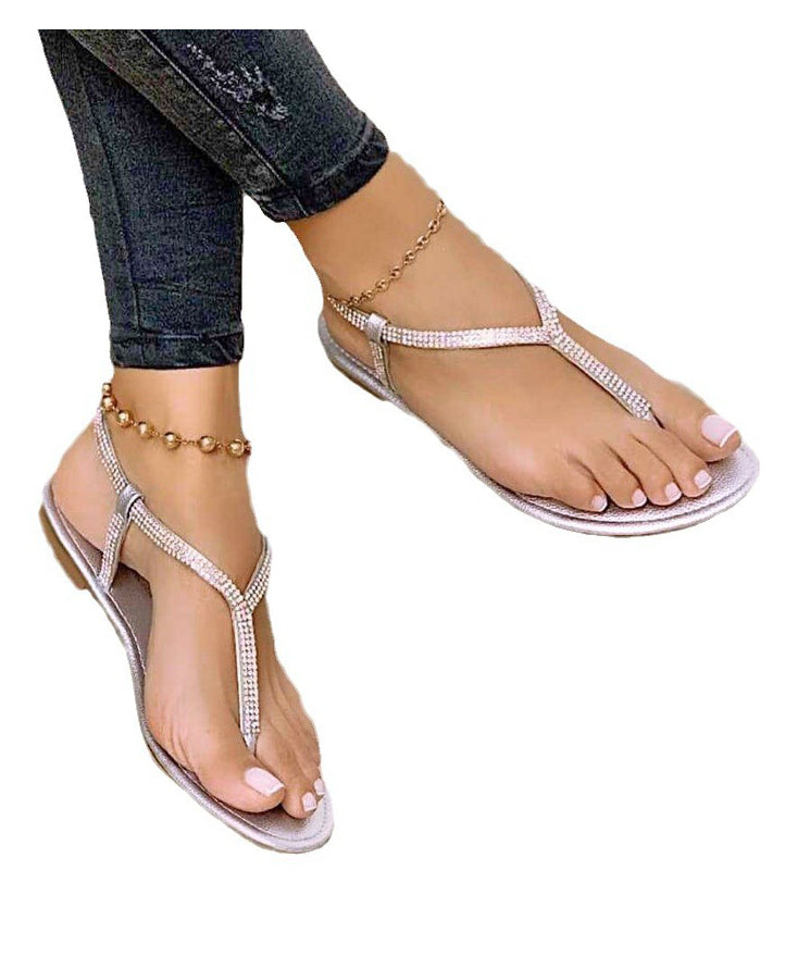 Gold Slippers Shoes Faux Leather Splicing Zircon