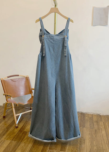Blue Patchwork Bow Denim Jumpsuits Summer