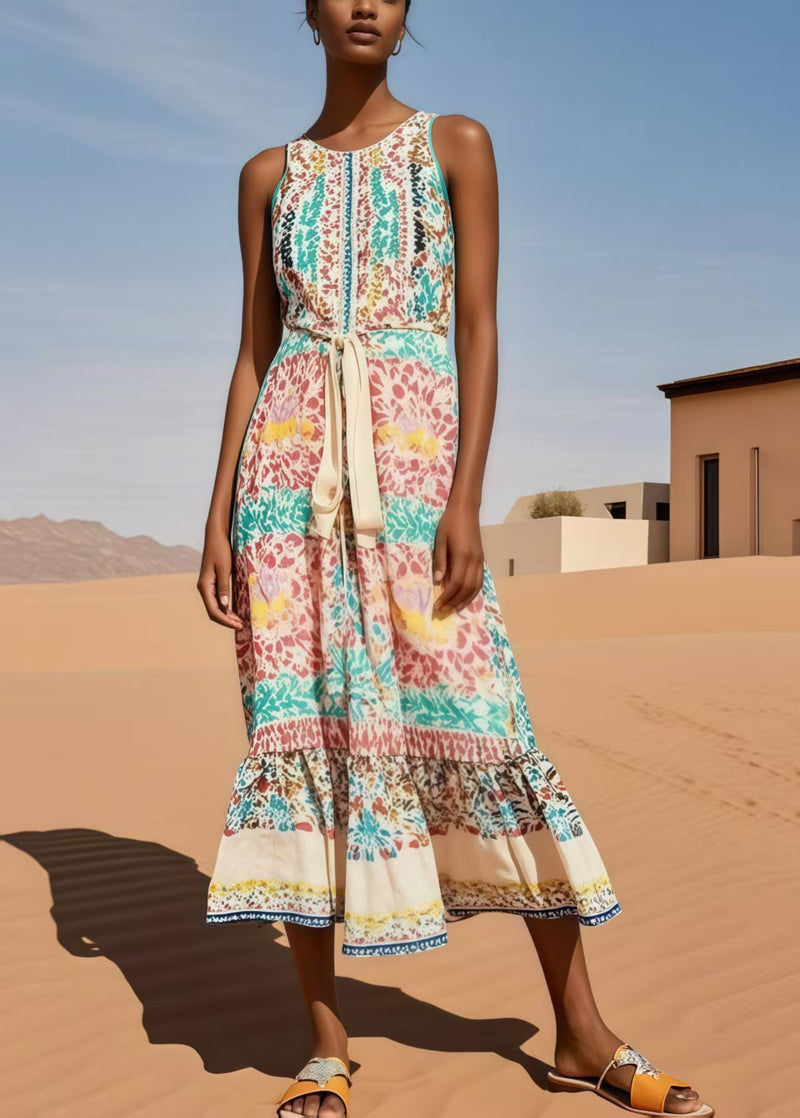 Polychrome Print Cotton Tunic Dresses Sleeveless